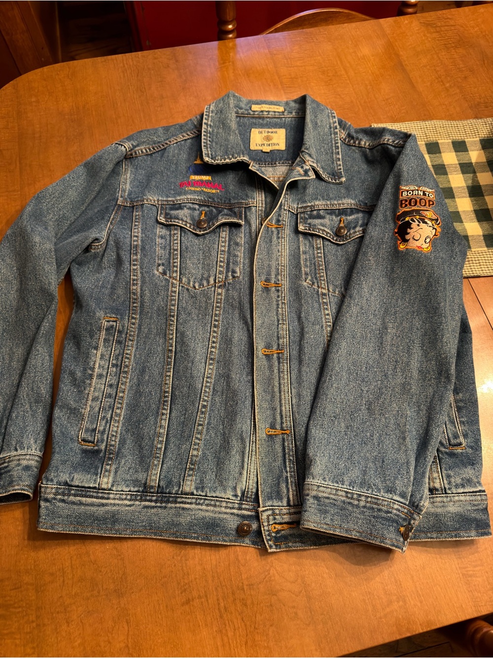 Vintage Denim Jacket 1990’s Outdoor Expedition/Trump Taj Mahal and Betty Boop